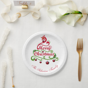 Prato De Papel Tipografia Elegante e Divertida de Árvore de Natal