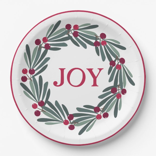 Prato De Papel Tipografia Holly Berry Wreath Red (Frente)