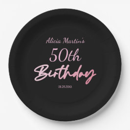 Prato De Papel Tipografia Rosa Moderna e Mínima Noite Preto