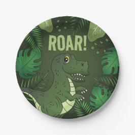 Prato De Papel Tiranossauro Rex Verde T-rex Aniversário Tropical