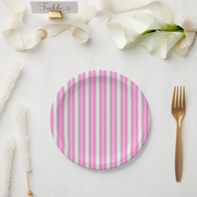 Prato De Papel Tiras Rosa Neon Modernas com Efeito 3D (Casamento)