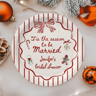 Prato De Papel Tis The Season Hand Drawn Christmas Bridal Shower