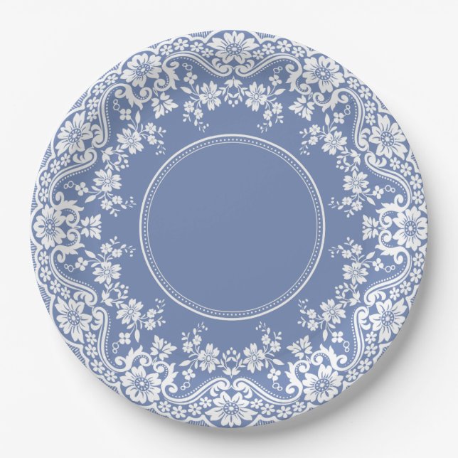 Prato De Papel Toalhinha de Renda em Jasperware Azul Wedgwood (Frente)
