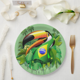 Prato De Papel Toco Toucan com Bandeira do Brasil