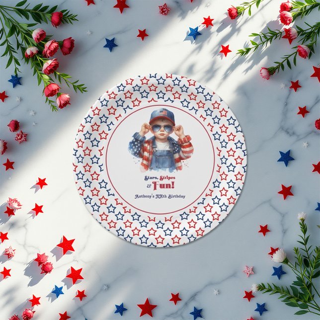 Prato De Papel Todas as Estrelas de Meninos Americanos e Festa de (All American Boy Stars and Stripes Birthday Party Paper Plates)