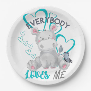 Prato De Papel Todo mundo me ama Cute Hippo