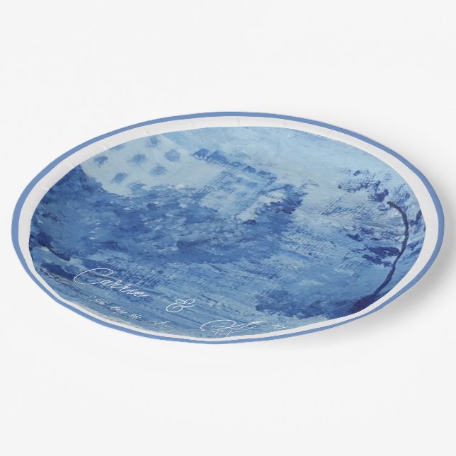 Prato De Papel Toile de Jars de Gengibre Azul Pintado à Mão (Inclinado)