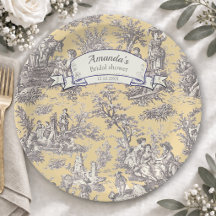 Toile de Jouy floral amarelo cinza vintage
