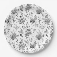 Toile De Jouy Preto Vintage Floral Chinoiserie