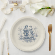 Toile de Jouy Romântica no Azul Empoeirado no Camp