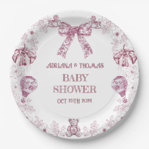 Prato De Papel Toile De Jouy Rosa Urso Retro Brinquedos Chá de Be