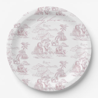 Prato De Papel Toile De Jouy Safari Chá De Bebê Menina