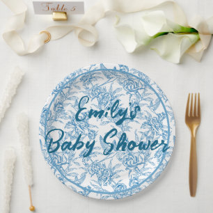 Prato De Papel Toile de passarinho e floral Nome Personalizado Ch