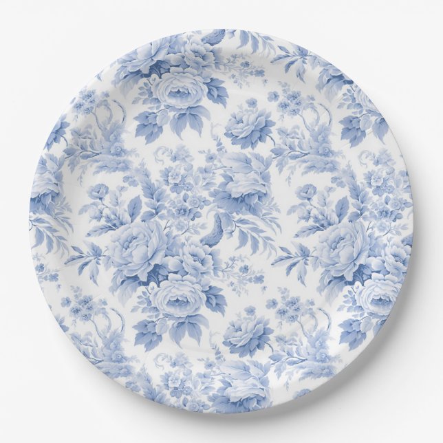 Prato De Papel Toile floral azul francês (Frente)