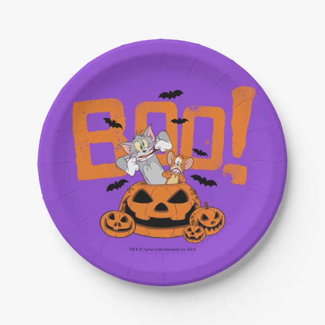 Prato De Papel Tom & Jerry | Boo Feliz Halloween (Frente)