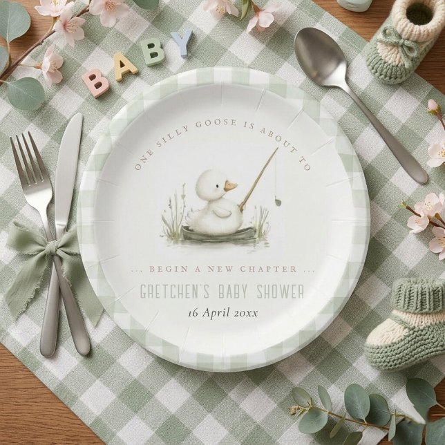 Prato De Papel Tonta do Ganso Nova Capítulo Chã de Bebê da Primav (Silly Goose New Chapter Spring Baby Shower Paper Plates)