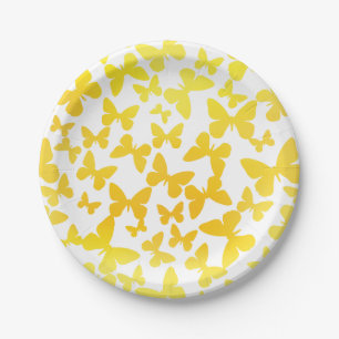 Prato De Papel Toques de borboleta (Amarelo)
