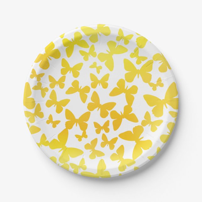 Prato De Papel Toques de borboleta (Amarelo) (Frente)
