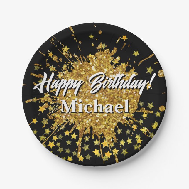 Prato De Papel Torre-de-ouro brilhante grafite estrelas-gotas (Frente)