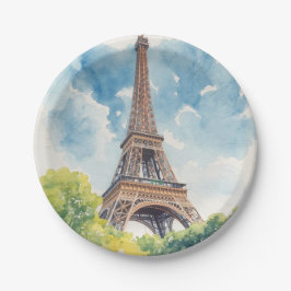 Prato De Papel Torre Eiffel Aquarela Paris França Pintada
