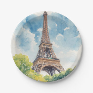 Prato De Papel Torre Eiffel Aquarela Paris França Pintada