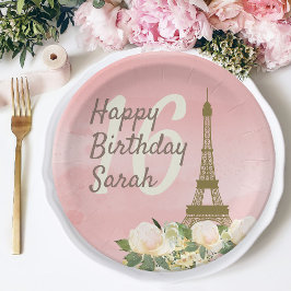 Prato De Papel Torre Eiffel Dourada rosa Doce 16 Aniversário