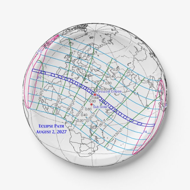 Prato De Papel Total Solar Eclipse 2027 Map (Frente)