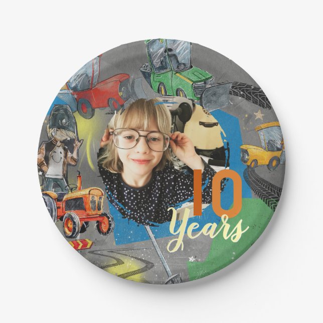Prato De Papel Tractors Birthday 10 Years (Frente)