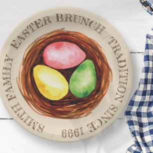 Prato De Papel Tradição da Família Brunch da Páscoa de Aquarela