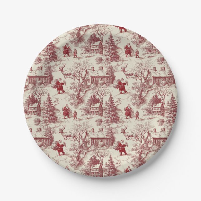 Prato De Papel Traditional Santa Claus Red on Cream Toile De Jouy (Frente)