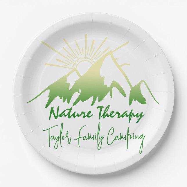 Prato De Papel Tratamento da natureza Camping familiar personaliz (Frente)