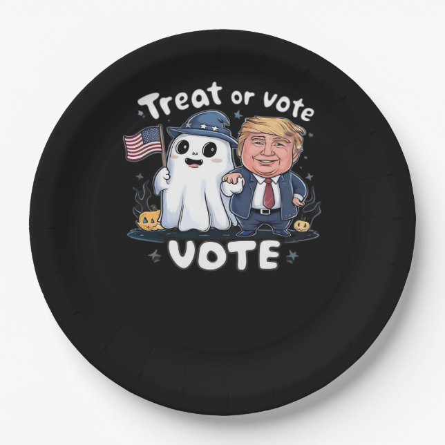 Prato De Papel Tratar Ou Votar, Trumpkin Louco, Gráfico De Hallow (Frente)