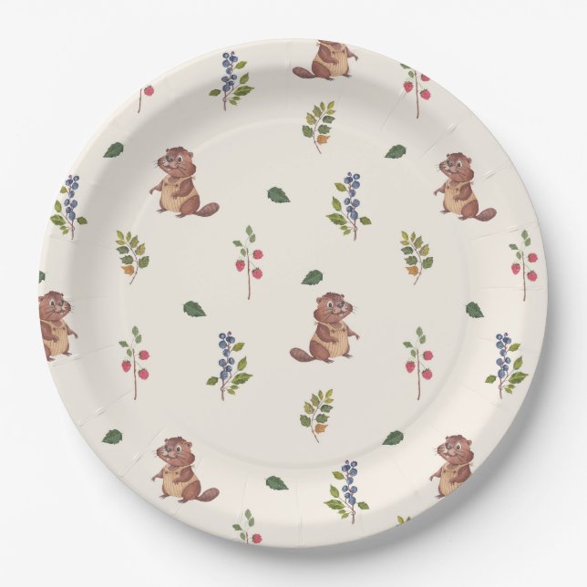 Prato De Papel Travesseiro decorativo Adorable Beaver and Forest  (Frente)