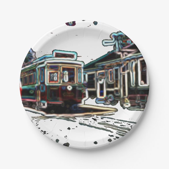 Prato De Papel TRC Neon Streetcar em stat Small Round Paper Plate (Frente)