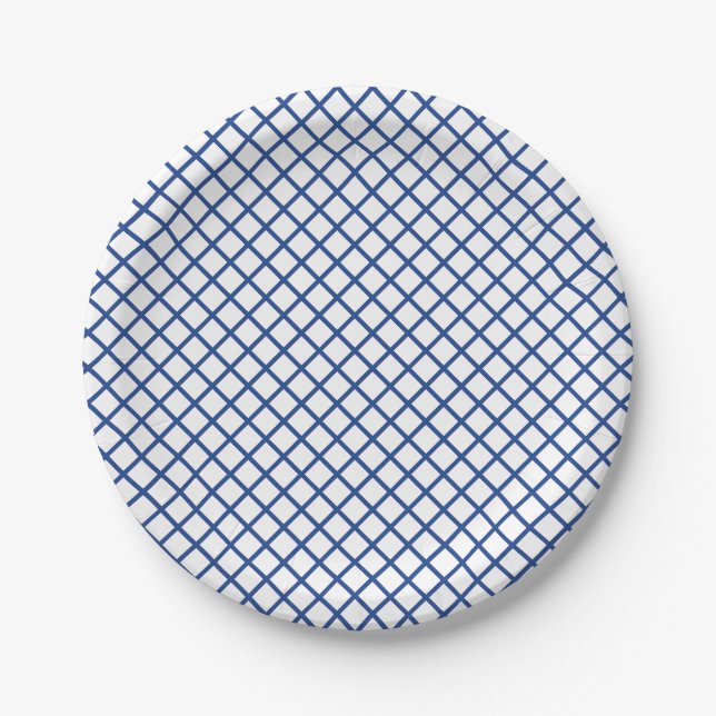 Prato De Papel Trellis de Diamante Azul Verdadeiro - Branco (Frente)