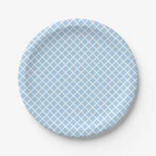 Prato De Papel Trellis de Diamante Branco - Azul Bebê