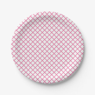 Prato De Papel Trellis de Diamante Fuchsia Rosa - Branco