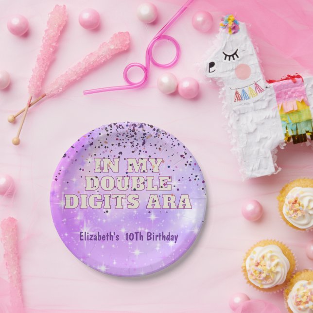 Prato De Papel Trendência Roxa Em Minha Era De Dígitos Duplos Ani (Festa)