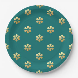 Prato De Papel Trendy Festive Christmas Teal & Dourada Daisy