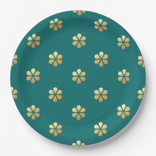 Prato De Papel Trendy Festive Christmas Teal & Dourada Daisy