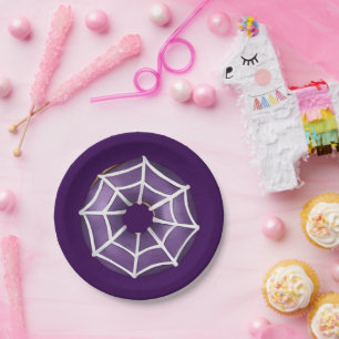 Prato De Papel Trendy Halloween Spooky Purple Web Rosquinha Party