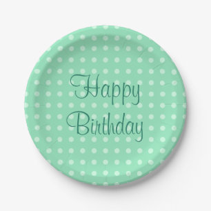 Prato De Papel Trendy Happy Birthday Texto Pontos Rustic Mint Gre