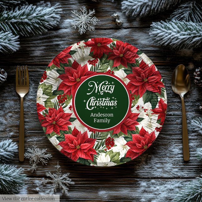 Prato De Papel Trendy Holiday Red Poinsettia Paper Plates Chic  (Trendy Holiday Red Poinsettia Paper Plates Chic )