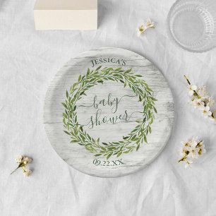 Prato De Papel Trendy Laurel Wreath Greenery Chá de fraldas