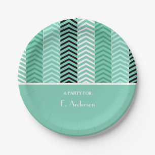 Prato De Papel Trendy Mint Green Chevron Strips Com Nome