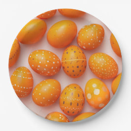Prato De Papel Trendy Orange Easter Eggs Pattern Paper 