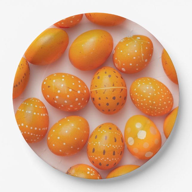 Prato De Papel Trendy Orange Easter Eggs Pattern Paper  (Frente)