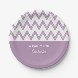 Prato De Papel Trendy Pencil Purple Chevron Zigzags Com Nome