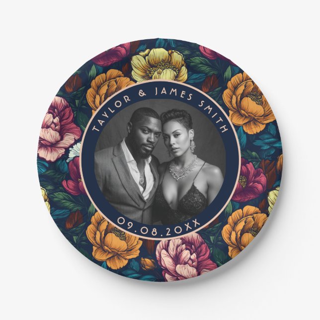 Prato De Papel Trendy Peonies Plates Para Festa de casamento Simp (Frente)