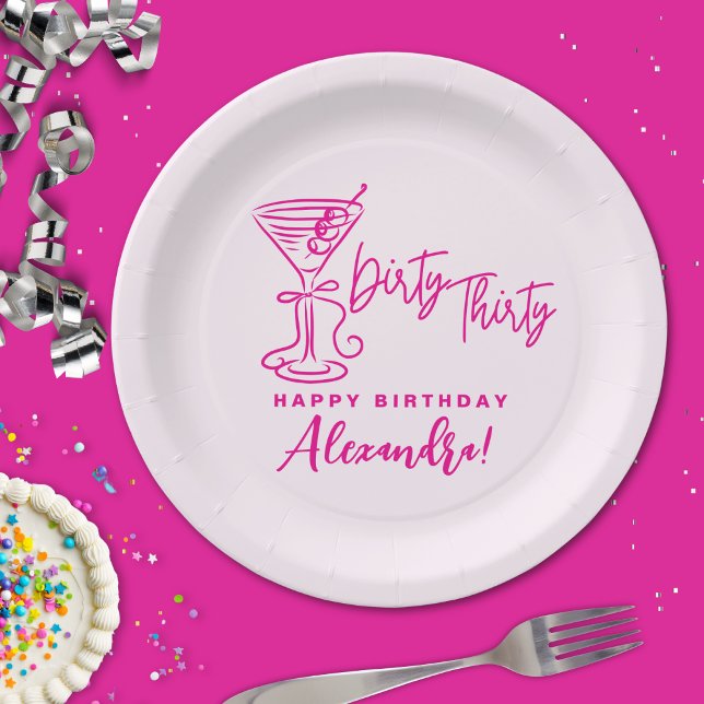 Prato De Papel Trendy Pink Dirty Thirty 30th Birthday (Criador carregado)